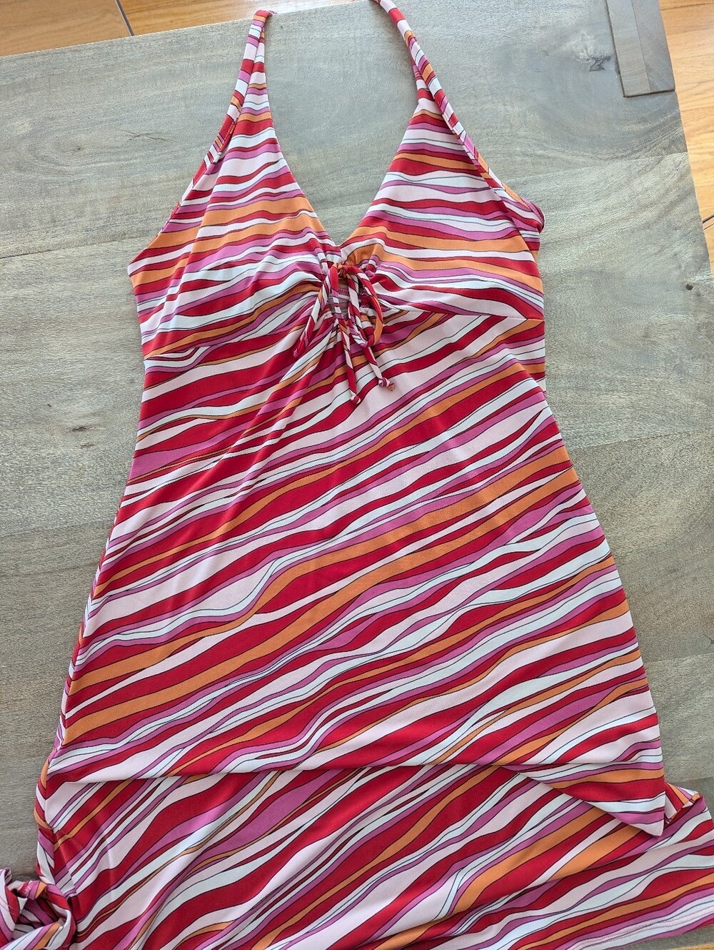 BCBG Maxazria Striped Halter Summer Dress in Red, White, Pink & Orange